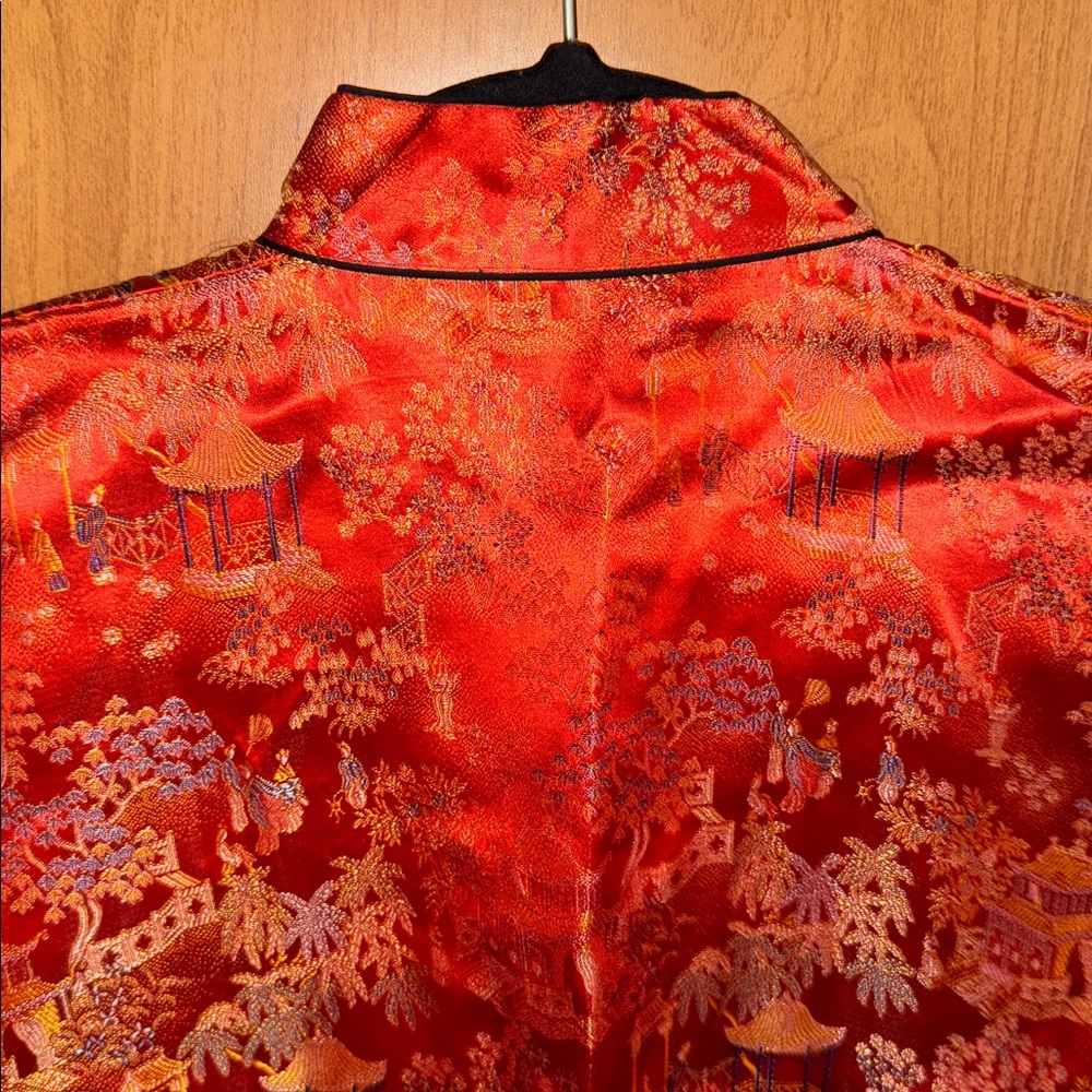 BEAUTIFUL VINTAGE ORANGE SILK ASIAN EMBROIDERED COAT LADIES JAPAN KIMONO Size M - Picture 7 of 9